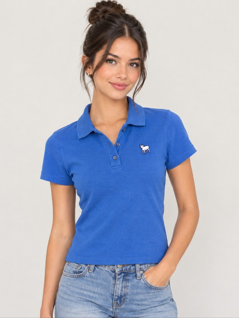 $195 MOTHER Hail Mary The Lil Match Top Royal Blue Women Polo XS